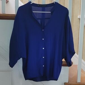 ZARA BASIC Batwing Oversized Blue Top Size Small